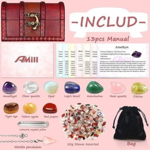 New 13pcs Natural Crystals and Healing Stones Set, 10pcs Tumbled Stones, - Picture 4 of 5